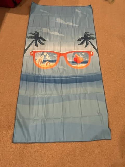 Sand Free Microfibre Beach Towel - Quick Dry Lightweight Travel Towel 70x150cm(200GSM) - 3D Sunglasses Print for Summer, Pool & Camping