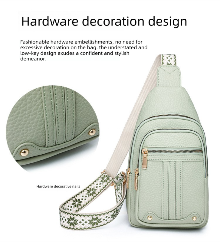 Women's Soft PU Leather Sling Bag Crossbody Chest Purse with Adjustable Boho Strap - Lightweight Multi-Pocket Shoulder Daypack for Travel & Daily Use - Khaki
