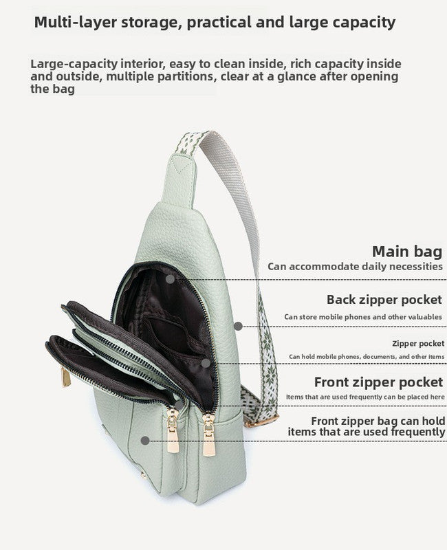 Women's Soft PU Leather Sling Bag Crossbody Chest Purse with Adjustable Boho Strap - Lightweight Multi-Pocket Shoulder Daypack for Travel & Daily Use - Black