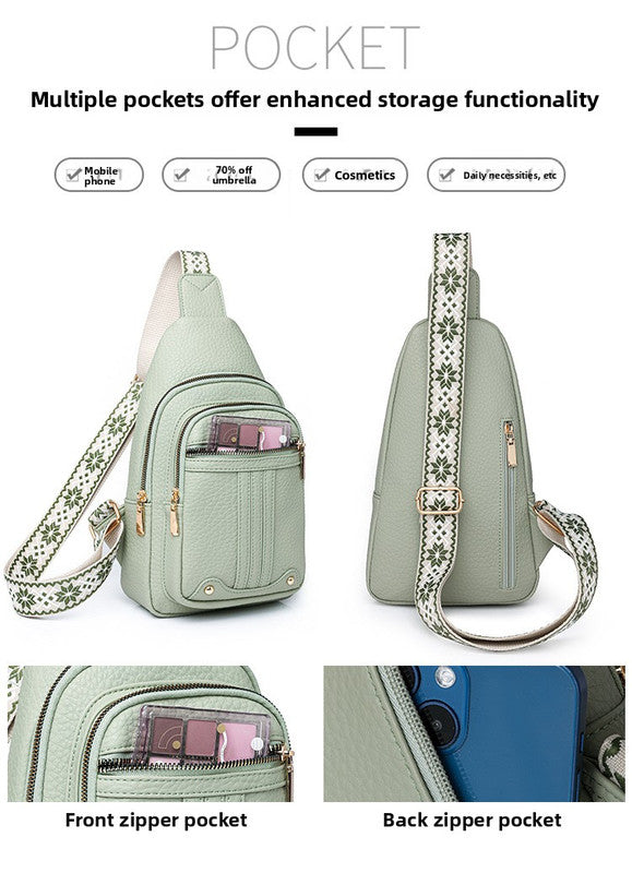 Women's Soft PU Leather Sling Bag Crossbody Chest Purse with Adjustable Boho Strap - Lightweight Multi-Pocket Shoulder Daypack for Travel & Daily Use - Black