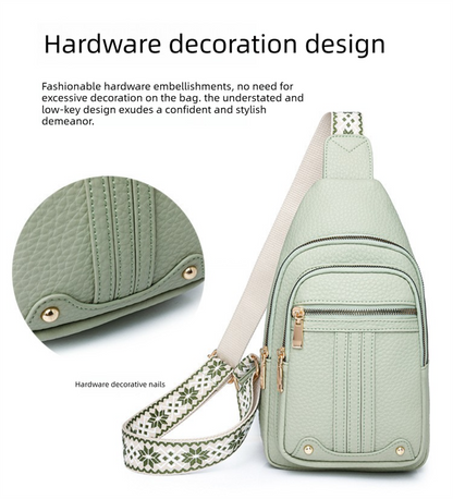 Women's Soft PU Leather Sling Bag Crossbody Chest Purse with Adjustable Boho Strap - Lightweight Multi-Pocket Shoulder Daypack for Travel & Daily Use - Light green