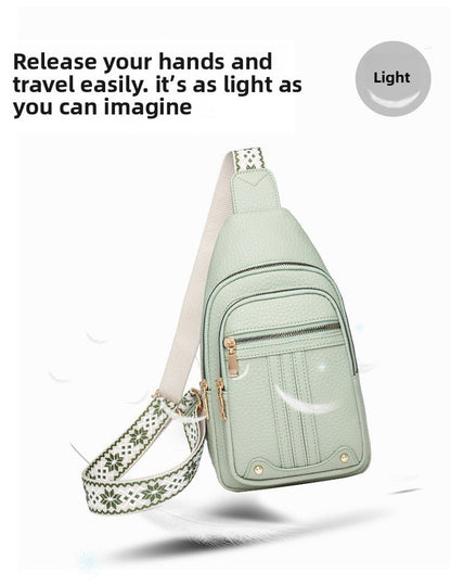 Women's Soft PU Leather Sling Bag Crossbody Chest Purse with Adjustable Boho Strap - Lightweight Multi-Pocket Shoulder Daypack for Travel & Daily Use - Light green