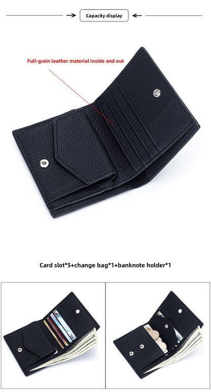 Women's Genuine Leather Bi-fold Wallet - Slim Short Purse with Coin Pocket & RFID Blocking - Soft Cowhide Minimalist Card Holder - Blue