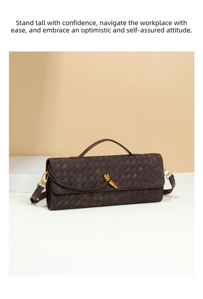 Retro Woven Baguette Handbag for Women Suede Texture PU Leather Shoulder Crossbody Bag Elegant Evening Clutch Olive green