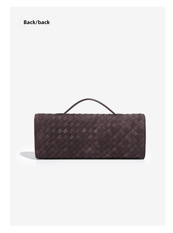 Retro Woven Baguette Handbag for Women Suede Texture PU Leather Shoulder Crossbody Bag Elegant Evening Clutch Olive green