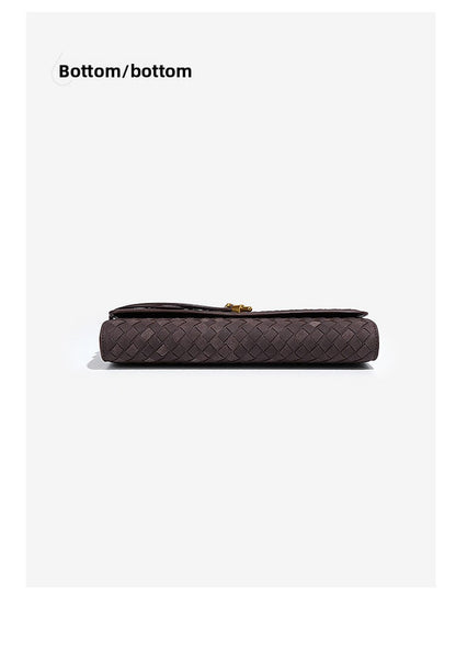 Retro Woven Baguette Handbag for Women Suede Texture PU Leather Shoulder Crossbody Bag Elegant Evening Clutch Brown