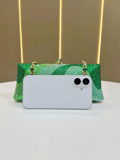 Luxury Green Rhinestone Evening Clutch Bag Women Crystal Sparkle Formal Purse with Chain Strap for Wedding Party Prom