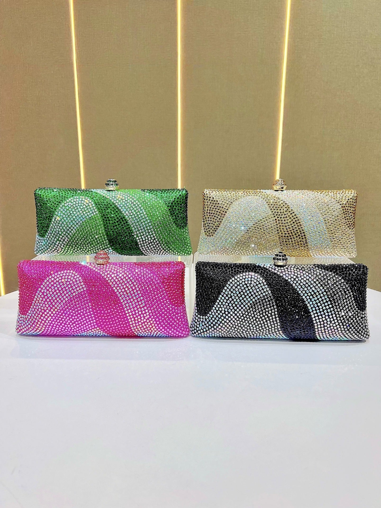Luxury Golden Rhinestone Evening Clutch Bag Women Crystal Sparkle Formal Purse with Chain Strap for Wedding Party Prom