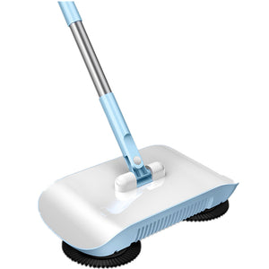 2-in-1 Manual Push Sweeper & Mop with Two Original Clothes - Handheld Floor Cleaner with Sealed Dustbin - Lightweight Cordless Design for Hardwood, Tile, and Marble Floors - Blue