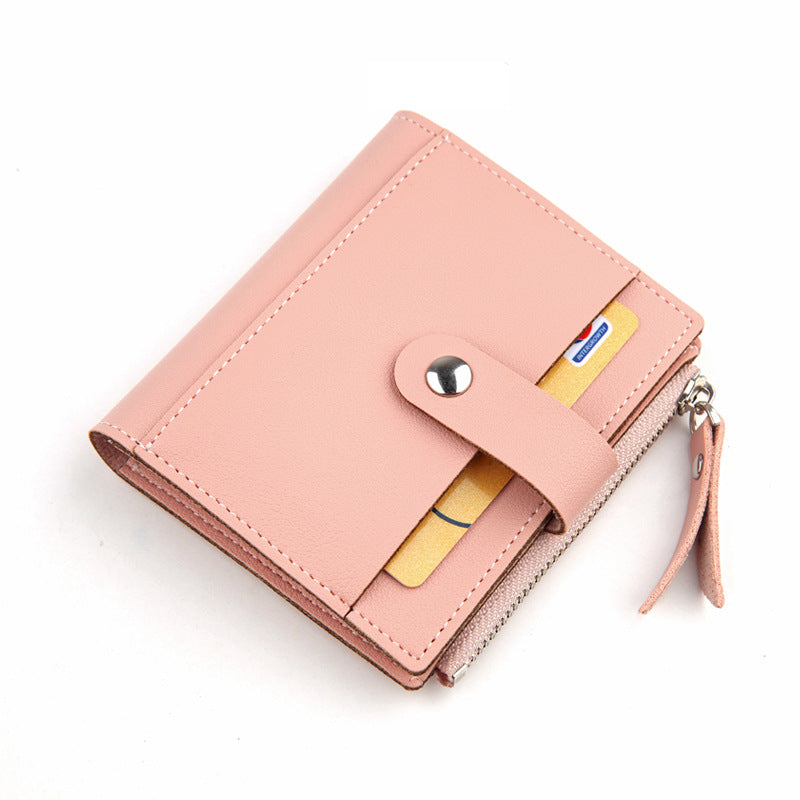 Women's Small Wallet PU Leather Card Holder with Zipper Coin Pocket - Pink Short Purse with 9 Card Slots & ID Window - Compact Bifold Design for Ladies