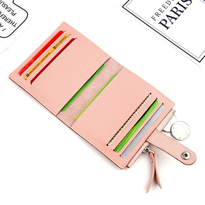 Women's Small Wallet PU Leather Card Holder with Zipper Coin Pocket - Pink Short Purse with 9 Card Slots & ID Window - Compact Bifold Design for Ladies