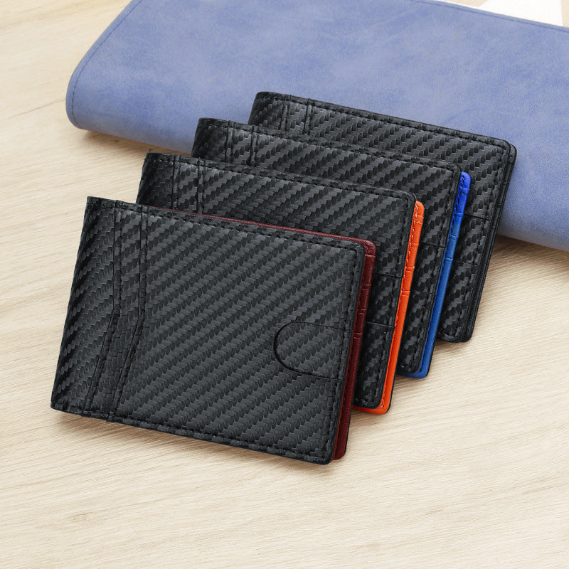 RFID Blocking Slim Bifold Wallet for Men - Carbon Fiber Texture PU Leather Card Holder with ID Window - Minimalist Front Pocket Purse - Blue