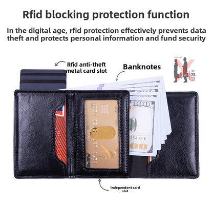 RFID Blocking Pop-Up Card Wallet with AirTag Holder - Carbon Fiber Texture Aluminum Smart Wallet - Automatic Slider Mechanism with Cash Compartment - Black (AirTag Not Included)