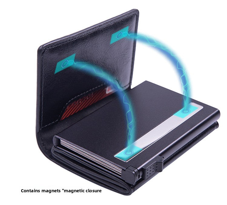 RFID Blocking Pop-Up Card Wallet with AirTag Holder - Automatic Slider Aluminium Smart Case with Cash Compartment - Slim Minimalist Apricot Leather Design (AirTag Not Included)
