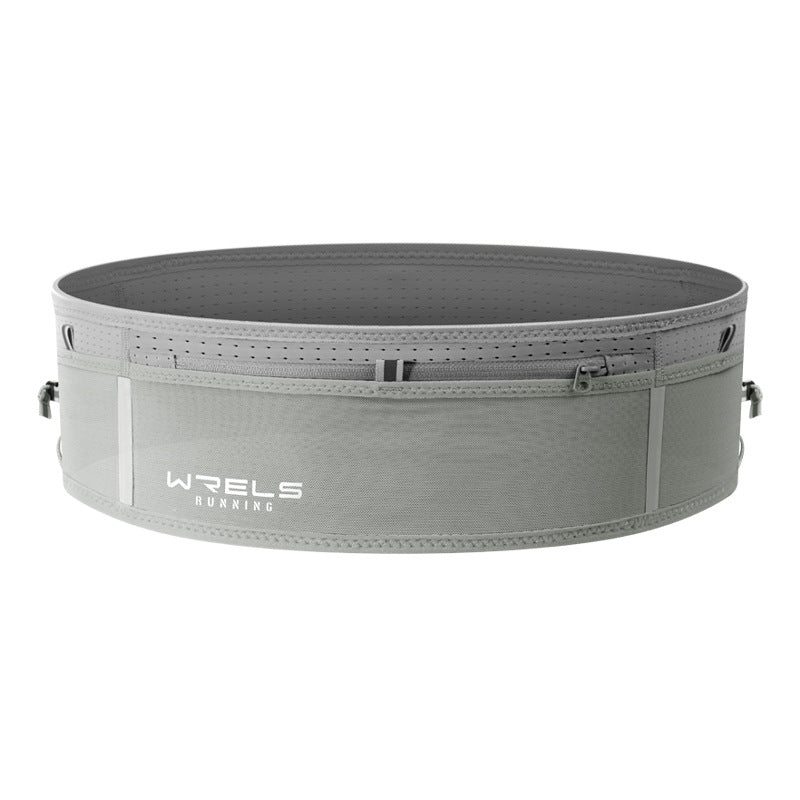 WRELS Trail Running Waist Belt - Lightweight Mesh Hydration Pack with Trekking Pole Holder - Anti-Bounce Phone Storage for Marathon & Hiking - Gray Size M (74-86cm)