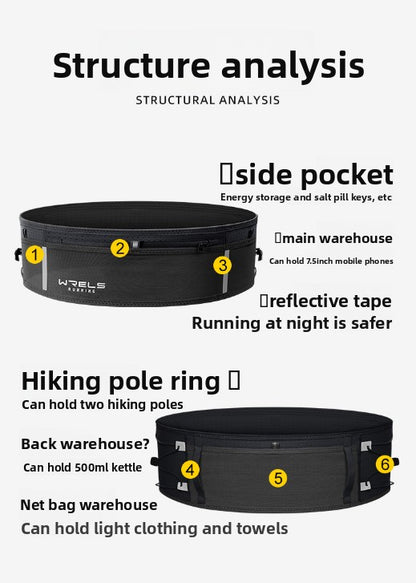 WRELS Trail Running Waist Belt - Lightweight Mesh Hydration Pack with Trekking Pole Holder - Anti-Bounce Phone Storage for Marathon & Hiking - Gray Size M (74-86cm)