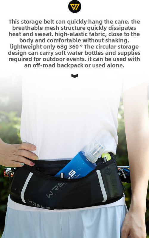 WRELS Trail Running Waist Belt - Lightweight Mesh Hydration Pack with Trekking Pole Holder - Anti-Bounce Phone Storage for Marathon & Hiking - Gray Size L (85-110cm)