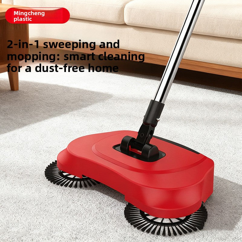 3-in-1 Hand Push Floor Sweeper - Manual Spinning Broom, Dustpan & Mop Combo - Silent Non-Electric Cleaning for Hardwood & Tiles - Lightweight Sky Blue