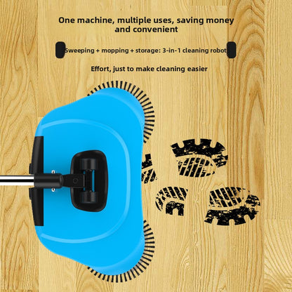 3-in-1 Hand Push Floor Sweeper - Manual Spinning Broom, Dustpan & Mop Combo - Silent Non-Electric Cleaning for Hardwood & Tiles - Lightweight Sky Blue