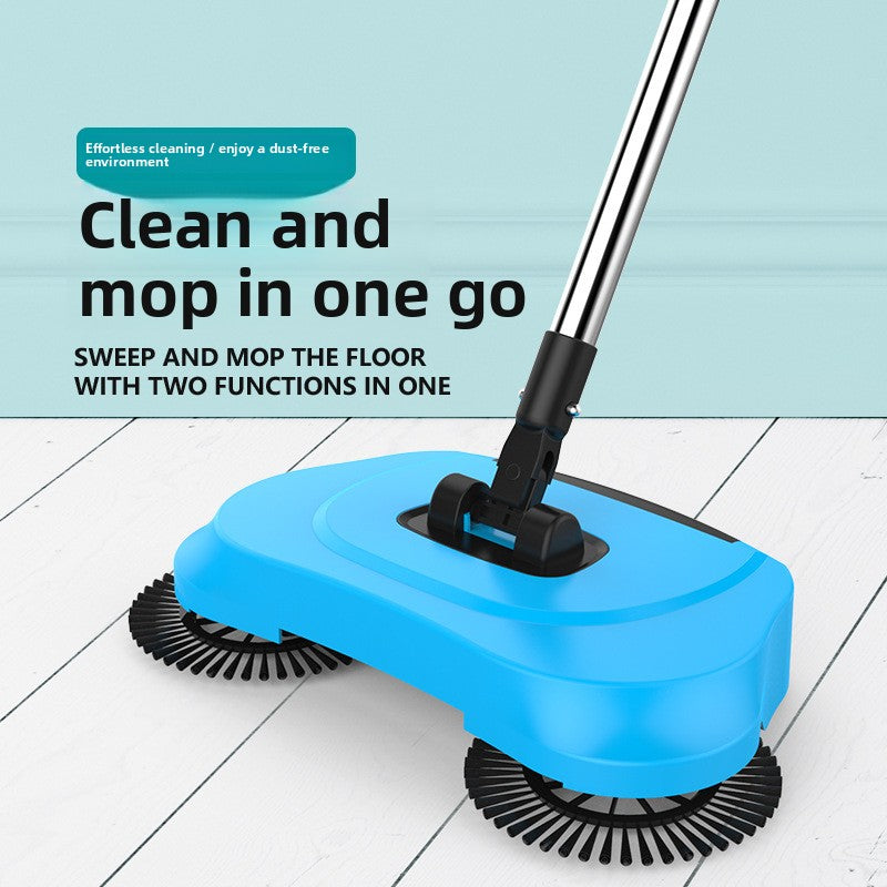 3-in-1 Hand Push Floor Sweeper - Manual Spinning Broom, Dustpan & Mop Combo - Silent Non-Electric Cleaning for Hardwood & Tiles - Vitality Red