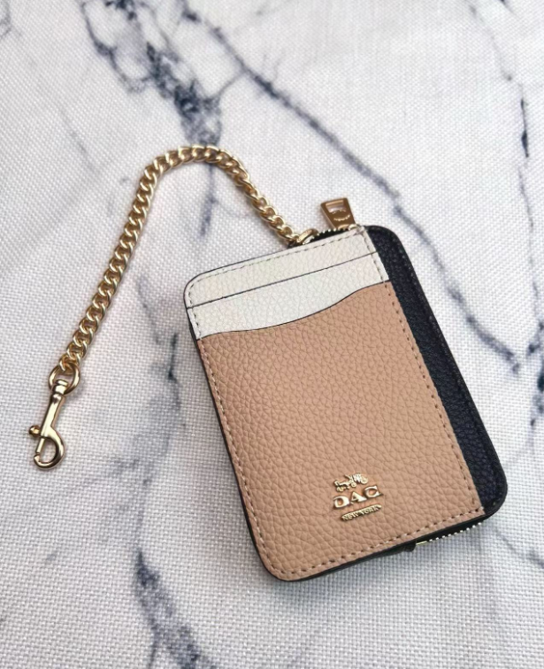 2 Pack Women's Mini Zip Card Holder & Coin Purse with Keychain - Signature Milk Tea & Tri - Colour Block - Compact ID Wallet for Travel & Commuting - Factory Direct Shop