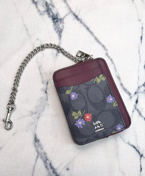 2 Pack Women's Mini Zip Card Holder & Coin Purse with Keychain - Khaki Magenta & Midnight Floral Print - Compact ID Wallet for Travel & Commuting - Factory Direct Shop