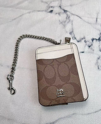 2 Pack Women's Mini Zip Card Holder & Coin Purse with Keychain - Signature Khaki Brown & Brown White - Compact ID Wallet for Commute & Travel - Factory Direct Shop