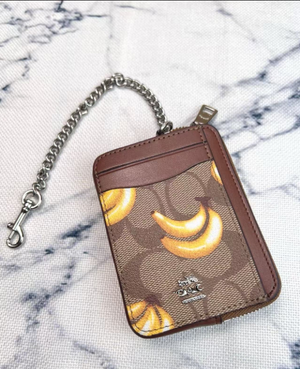 2 Pack Women's Mini Zip Card Holder & Coin Purse with Keychain - Signature Banana & Red Cherry Print - Cute Compact ID Wallet for Summer & Travel - Factory Direct Shop