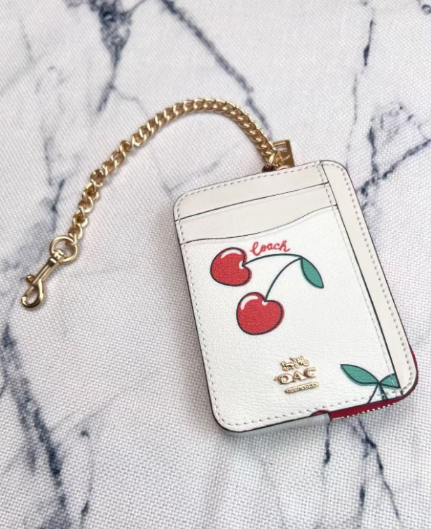2 Pack Women's Mini Zip Card Holder & Coin Purse with Keychain - Signature Banana & Red Cherry Print - Cute Compact ID Wallet for Summer & Travel - Factory Direct Shop