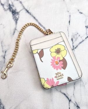 2 Pack Women's Mini Zip Card Holder & Coin Purse with Keychain - White Peach Blossom & Black Electric Heart Print - Compact ID Wallet for Daily Use - Factory Direct Shop