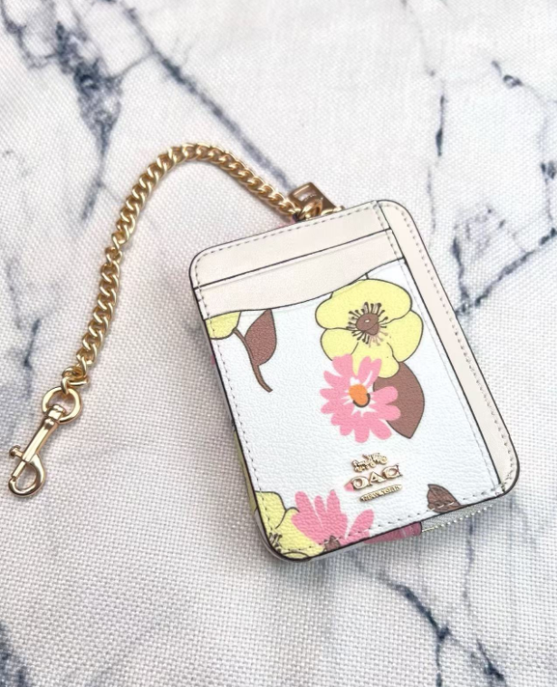 2 Pack Women's Mini Zip Card Holder & Coin Purse with Keychain - White Peach Blossom & Black Electric Heart Print - Compact ID Wallet for Daily Use - Factory Direct Shop