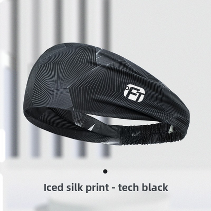 3 PCS Cooling Sports Headband Ice Silk Moisture Wicking Sweat Band for Running Gym & Yoga Non Slip White & Geometric Tech Pattern Black and Grey