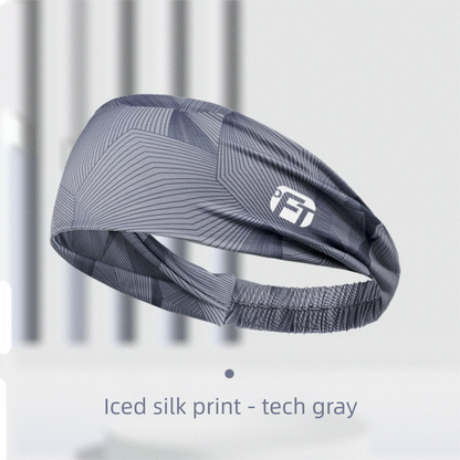 3 PCS Cooling Sports Headband Ice Silk Moisture Wicking Sweat Band for Running Gym & Yoga Non Slip White & Geometric Tech Pattern Black and Grey
