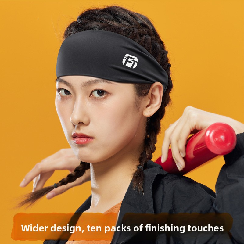 3 PCS Cooling Sports Headband Ice Silk Moisture Wicking Sweat Band for Running Gym & Yoga Non Slip White & Geometric Tech Pattern Black and Grey