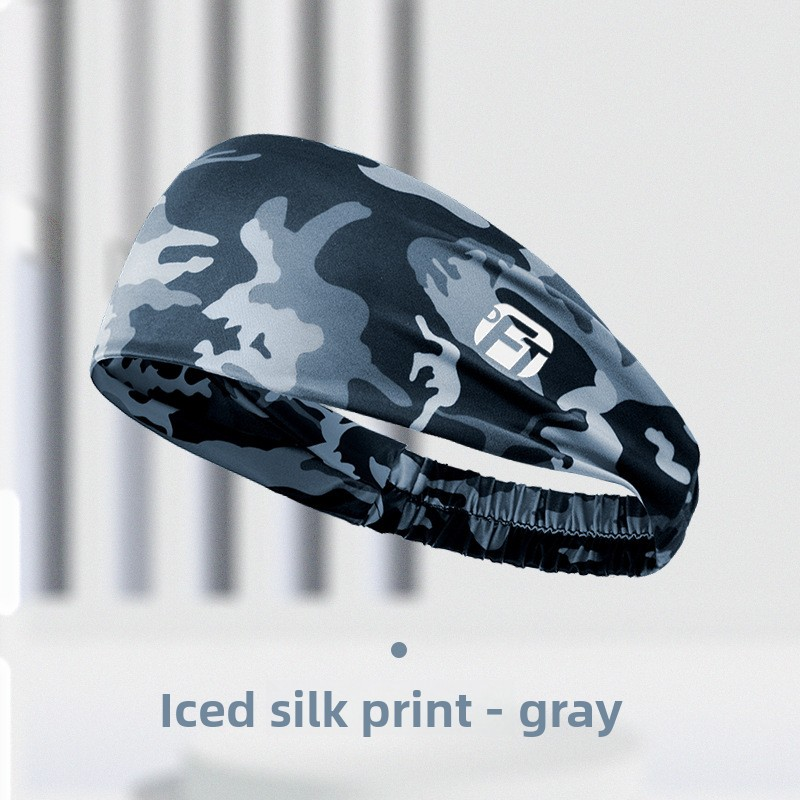 3 PCS Cooling Sports Headband Camouflage Print Ice Silk Sweat Band for Running Gym & Yoga Non Slip Stretchy Camo Red Blue & Grey