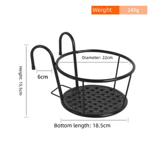 Hanging Flower Pot Holder Metal Balcony Railing Planter Basket Round Iron Rack with Mesh Bottom Fits up to 6cm Rail for Fence & Patio Black