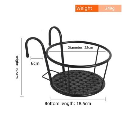 Hanging Flower Pot Holder Metal Balcony Railing Planter Basket Round Iron Rack with Mesh Bottom Fits up to 6cm Rail for Fence & Patio Black