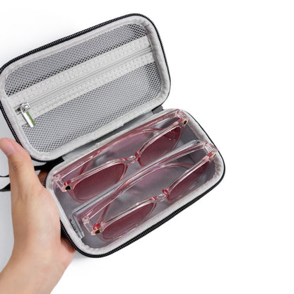 Portable Sunglasses Organiser Case Hard Shell EVA Storage Box for 2 Pairs of Glasses Travel Holder with Mesh Pocket Black
