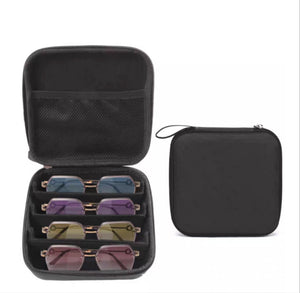 Portable 4 - Slot Sunglasses Organiser Case Hard Shell EVA Storage Box Large Capacity Travel Holder with Mesh Pocket Black - Factory Direct Shop