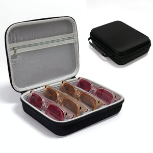 Portable 4 - Slot Sunglasses Organiser Case Hard Shell EVA Storage Box Travel Holder with Mesh Pocket 22cm Black - Factory Direct Shop