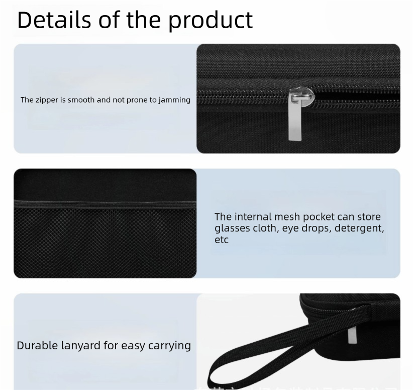 Portable 4 - Slot Sunglasses Organiser Case Hard Shell EVA Storage Box Travel Holder with Mesh Pocket 22cm Black - Factory Direct Shop