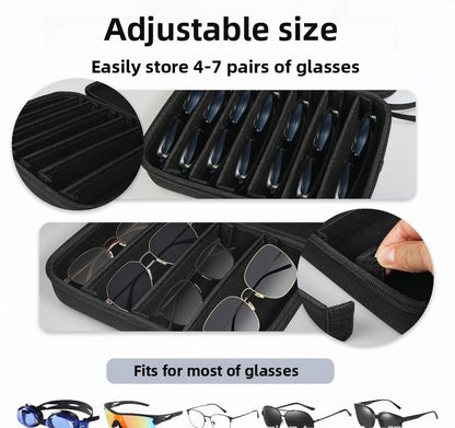 Portable 7 - Slot Sunglasses Organiser Case Hard Shell EVA Storage Box Large Capacity Display Holder for Travel Black - Factory Direct Shop