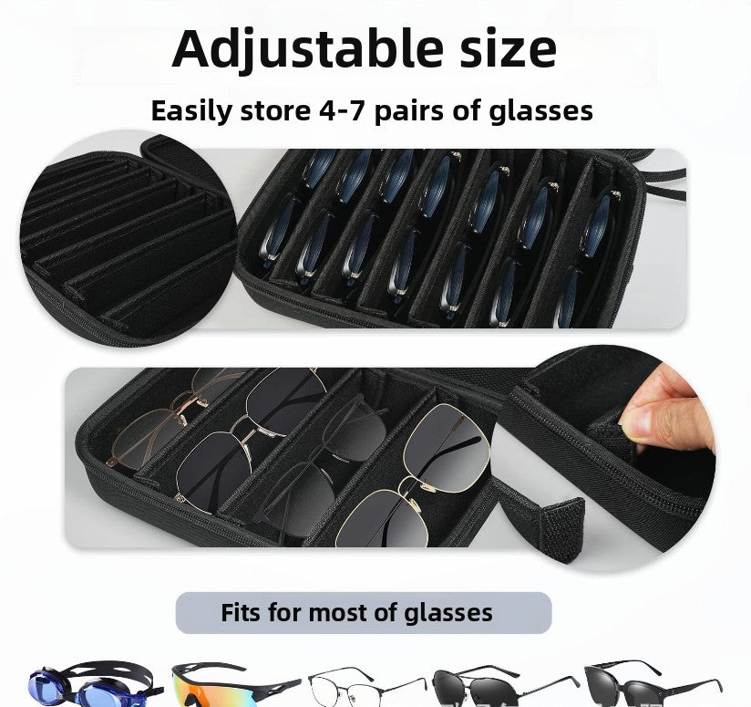 Portable 8 - Slot Sunglasses Organiser Case Hard Shell EVA Storage Box Large Capacity Display Holder with Handle Black - Factory Direct Shop