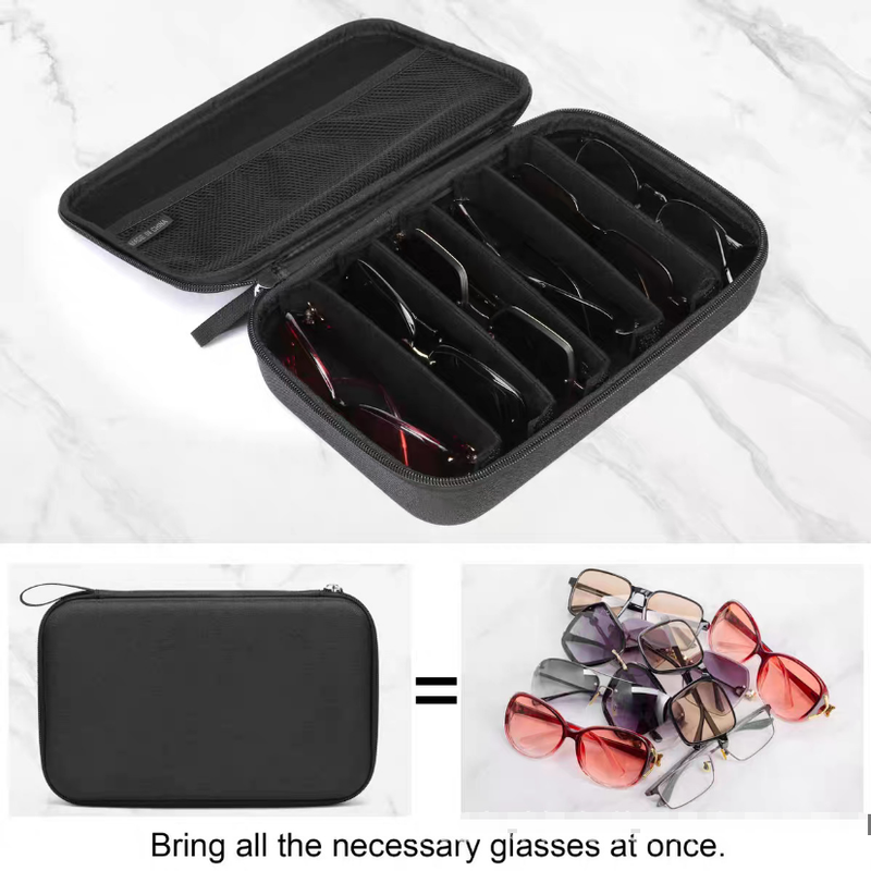 Portable 8 - Slot Sunglasses Organiser Case Hard Shell EVA Storage Box Large Capacity Display Holder with Handle Black - Factory Direct Shop