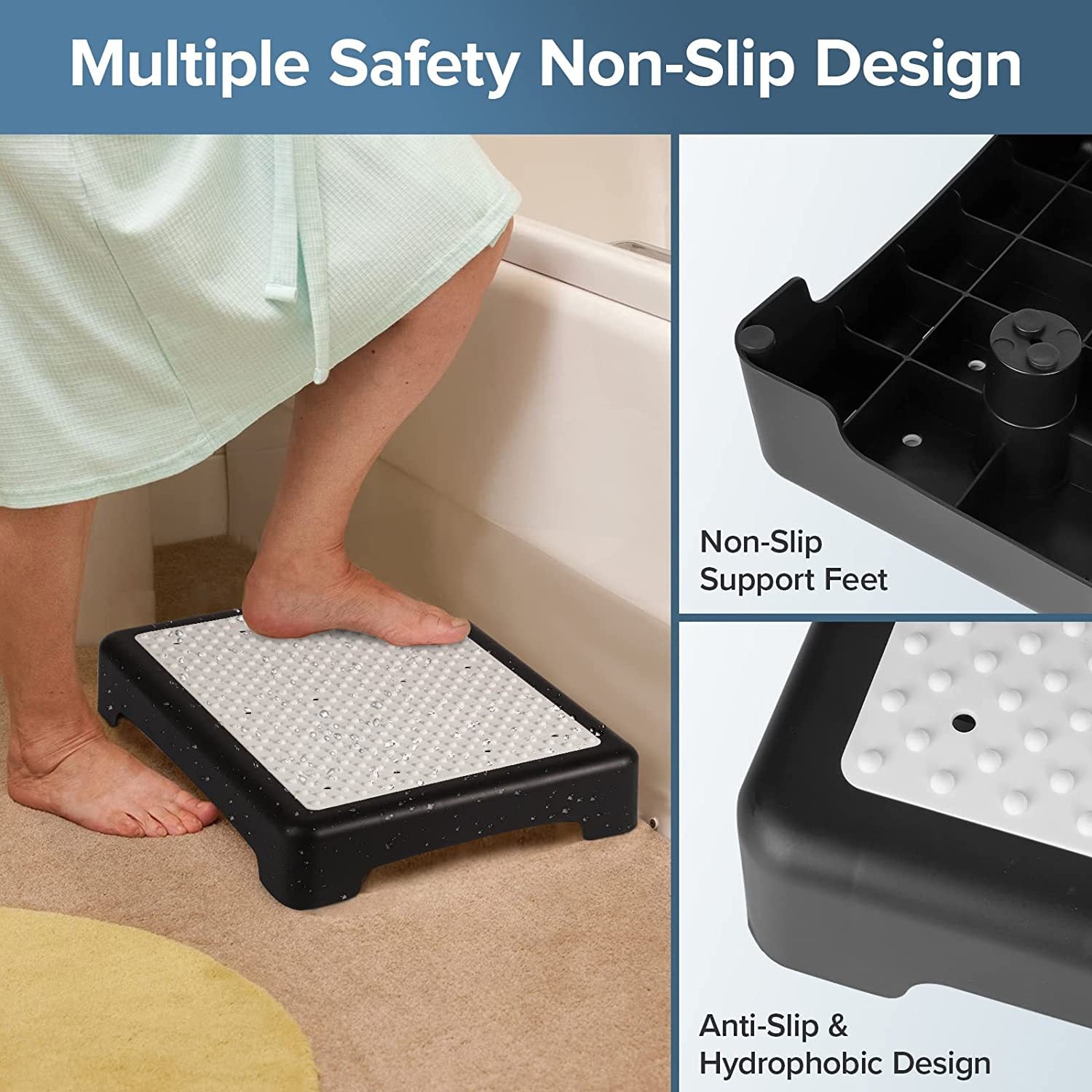 Portable Outdoor Half Step Stool Mobility Aid with Absorbent Non - Slip Grey Mat Compact 43x33cm White Base for Bath & Car - Factory Direct Shop