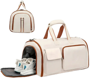Convertible Travel Garment Bag Large Duffel Suit Carrier with Shoe Compartment & Hidden Backpack Straps Waterproof Beige White - Factory Direct Shop