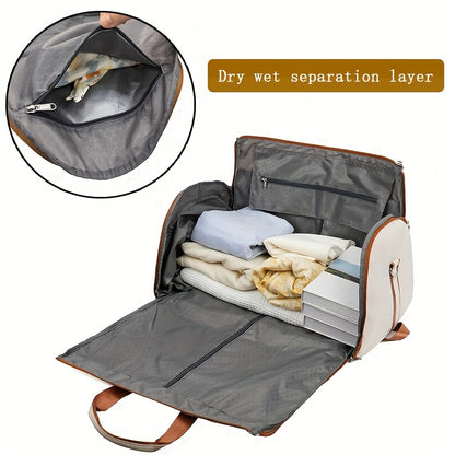 Convertible Travel Garment Bag Large Duffel Suit Carrier with Shoe Compartment & Hidden Backpack Straps Waterproof Beige White - Factory Direct Shop