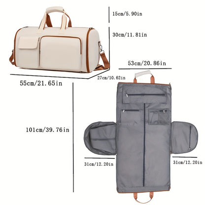 Convertible Travel Garment Bag Large Duffel Suit Carrier with Shoe Compartment & Hidden Backpack Straps Waterproof Beige White - Factory Direct Shop