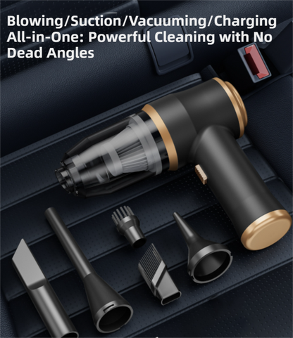 4-in1 Green Wireless Compact Handheld Car Vacuum Cleaner & Air Duster  with 5 Nozzles/Brushes- 15000 Pa Ultra-Powerful Blower/Suction Tool for Auto, Home & Office