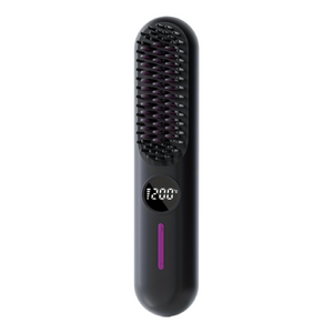 S01 Black Cordless Hair Straightener Brush - 2-in-1 Curling & Straightening Tool with LED Power Display and 7-Level Temp Control, Mini Quick Heat Anti-Damage